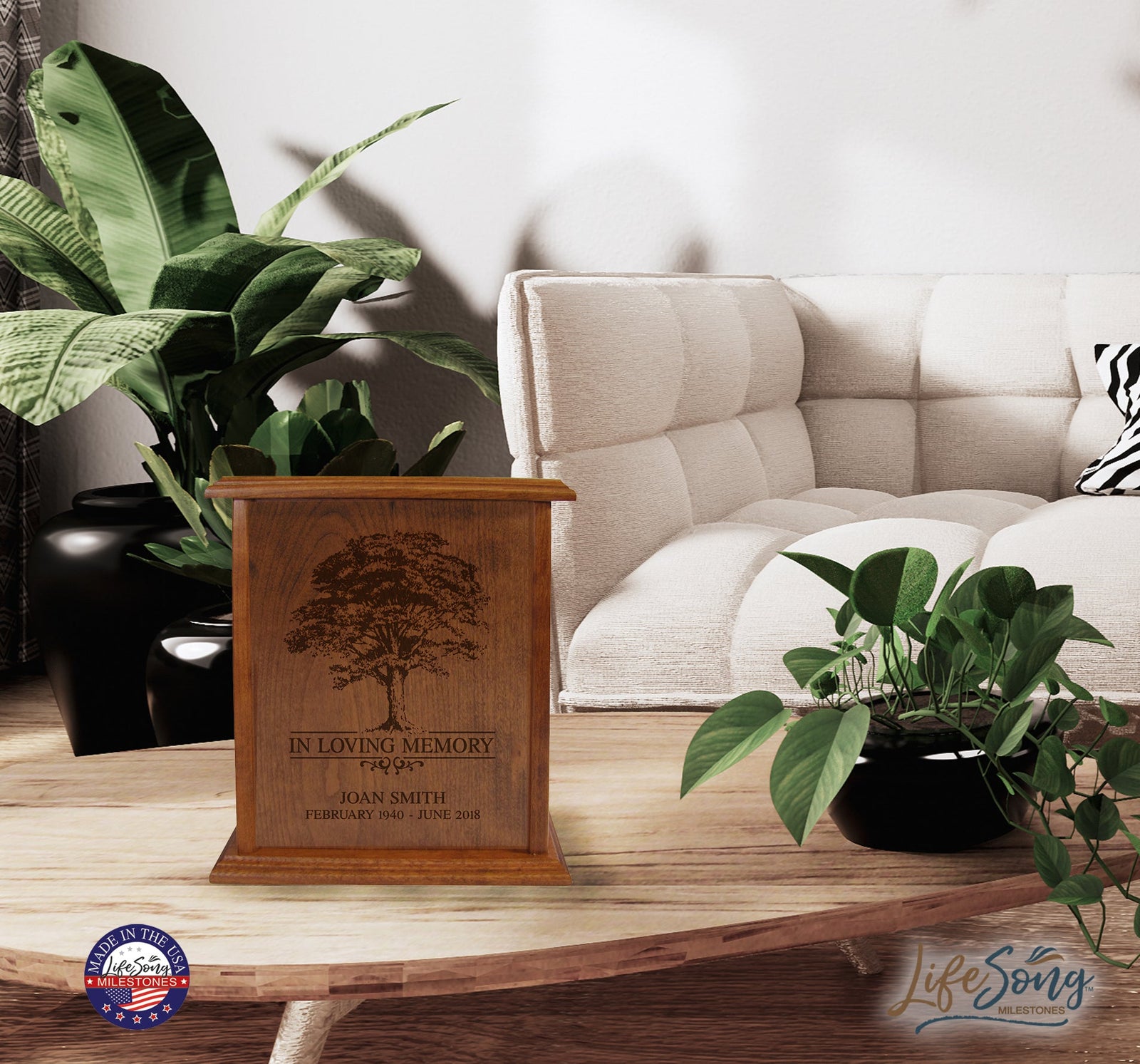 Personalized Vertical Cherry Urn - In Loving Memory - LifeSong Milestones
