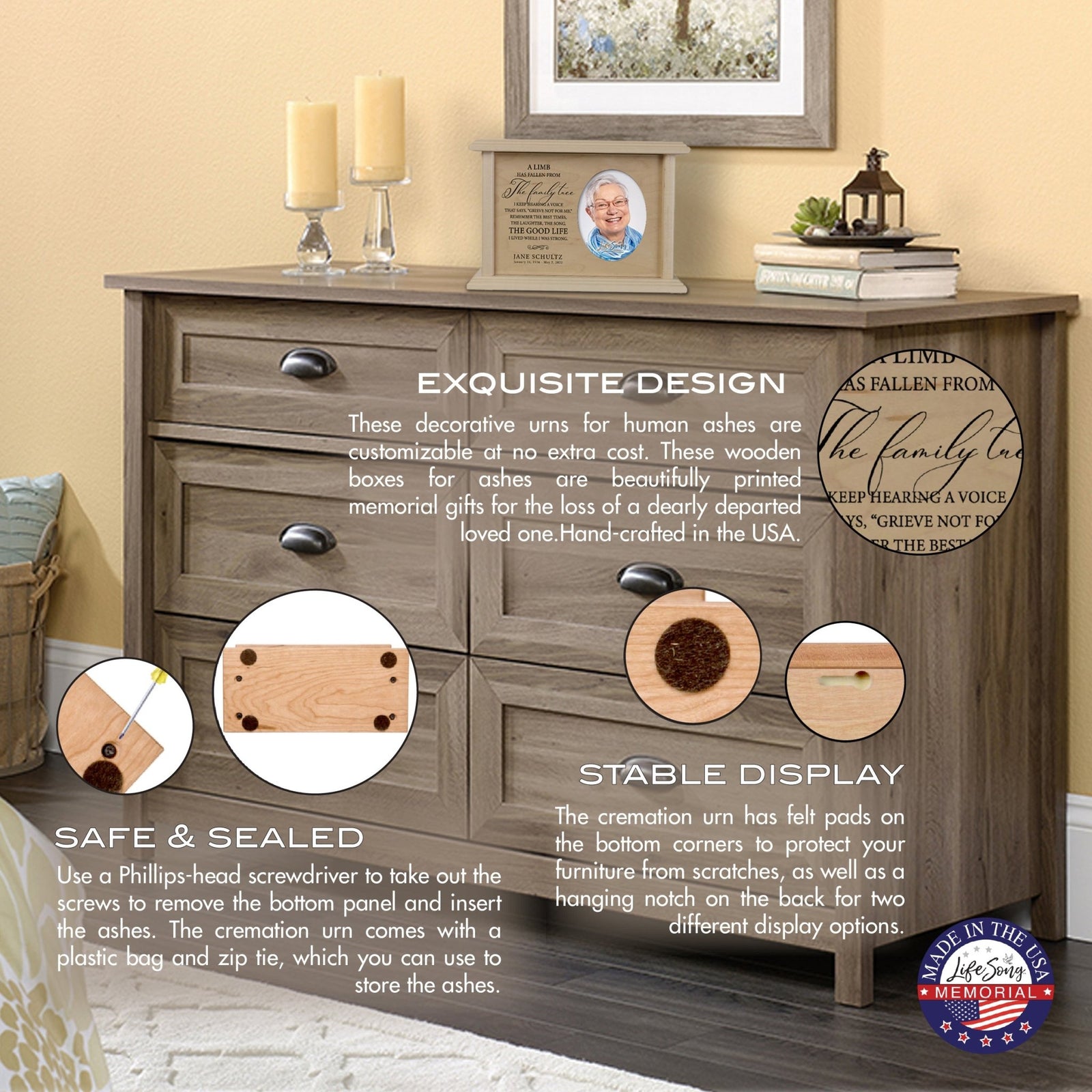 Personalized Vintage-Inspired Memorial Cremation Wooden Oval Photo Urn For Human Ashes - A Limb Has fallen - LifeSong Milestones