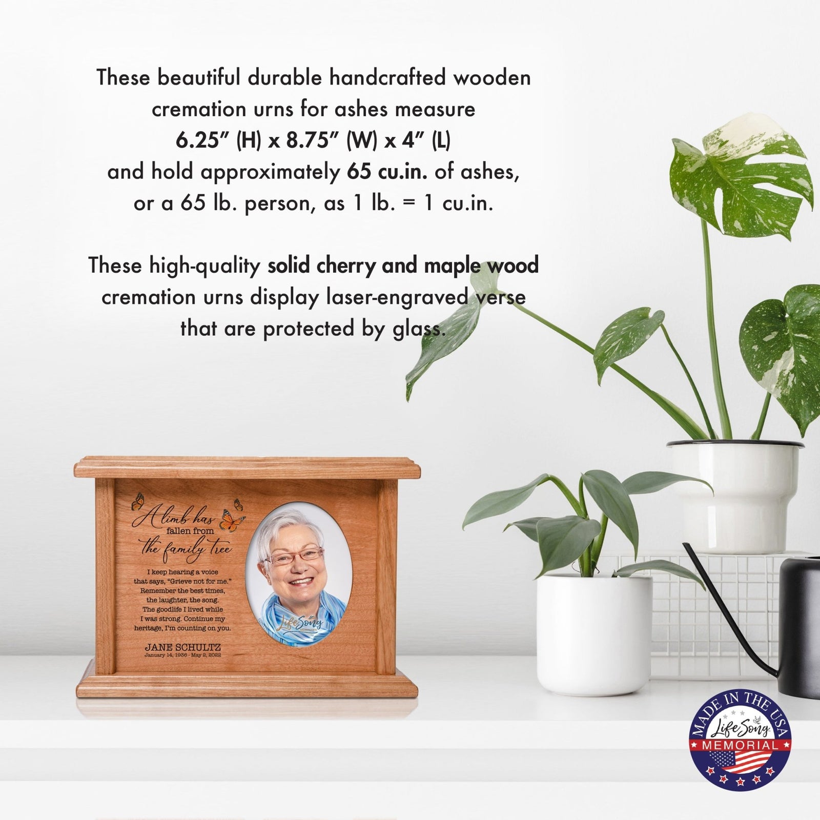 Personalized Vintage-Inspired Memorial Cremation Wooden Oval Photo Urn For Human Ashes - A Limb Has fallen - LifeSong Milestones