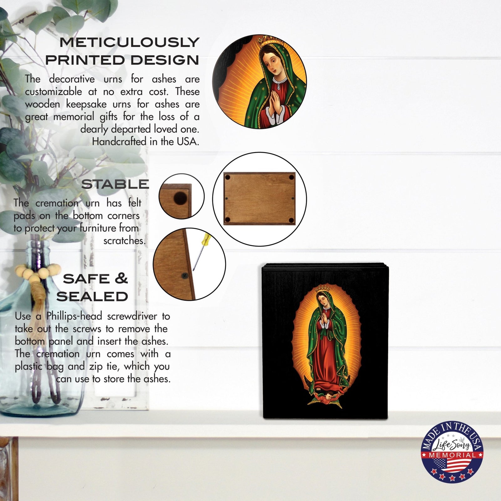 Personalized Virgin Lady of Guadalupe Memorial Cremation Economy Urn For Adult Human Ashes In Spanish - Lady of Guadalupe - LifeSong Milestones