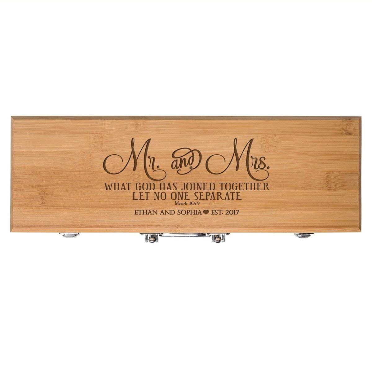 Personalized Wedding Custom Engraved bbq tools grill accessories tool set 3pc Stainless Steel Barbecue Gift set for Outdoor grills (Bamboo) - LifeSong Milestones