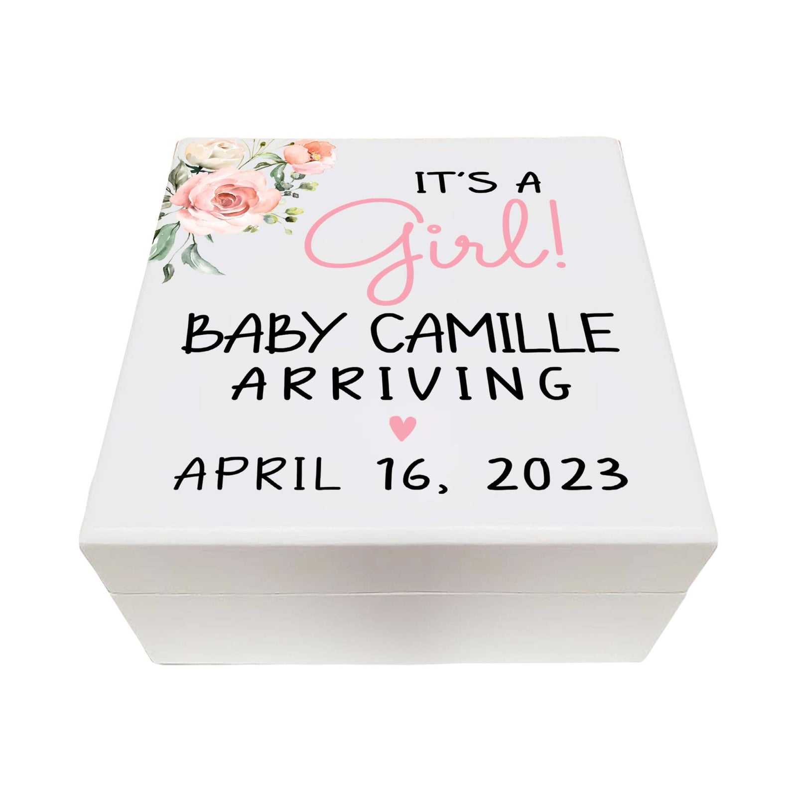 Personalized White Baby Keepsake Box for Newborn Baby Girl - LifeSong Milestones