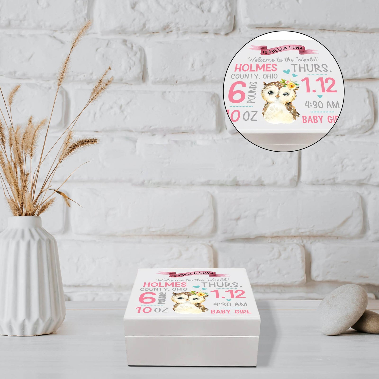 Personalized White Baby Keepsake Box for Newborn Baby Girl - LifeSong Milestones