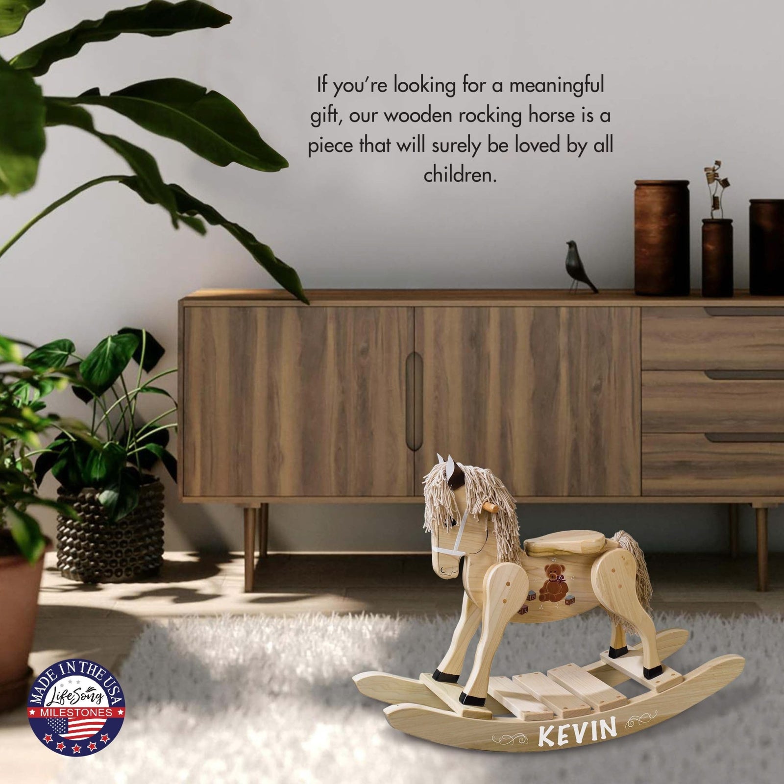 Personalized Wooden Amish Made Rocking Horse for Toddler Boys and Girls| Ride On Toy for Kids Birthday Keepsake Home Decor - LifeSong Milestones