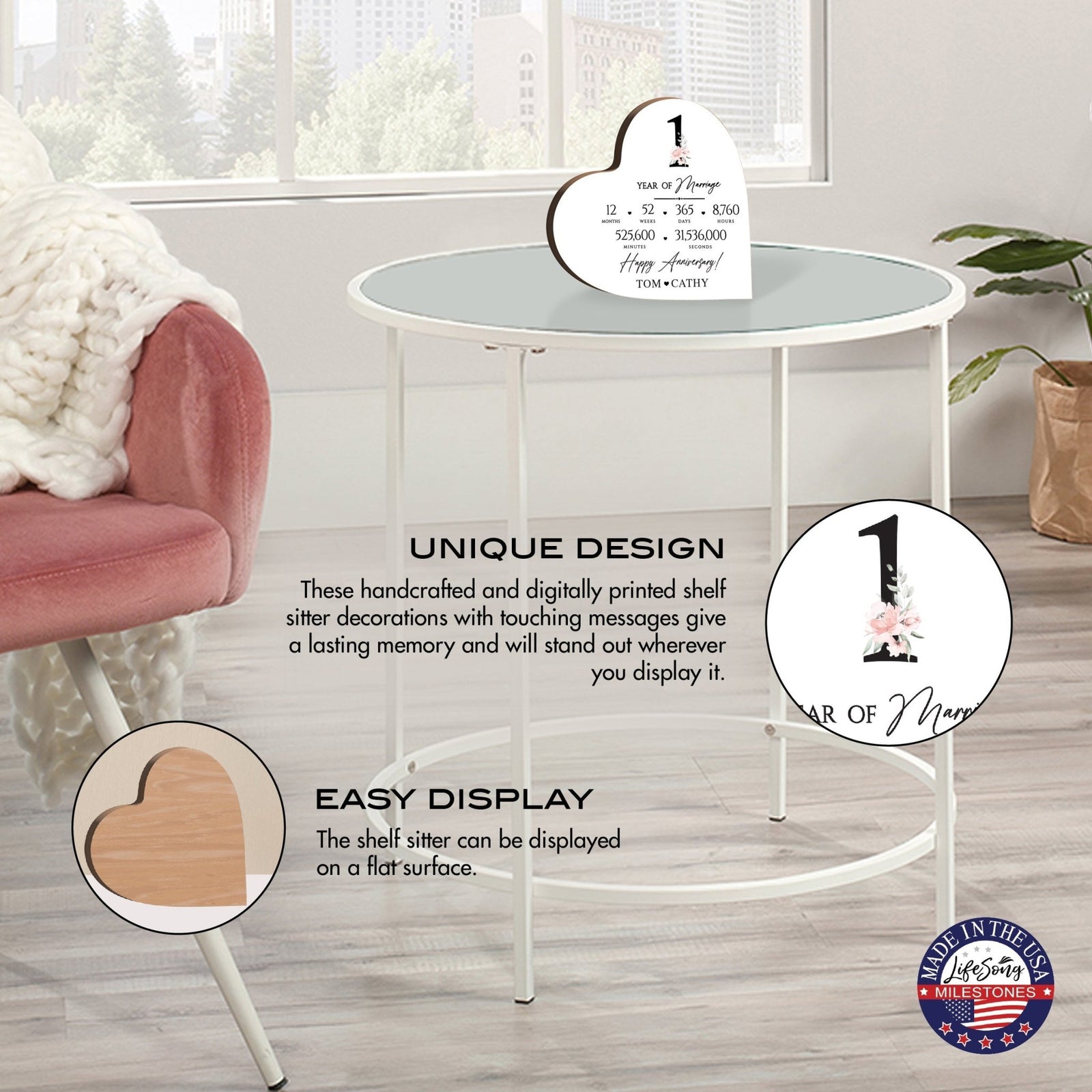 Personalized Wooden Anniversary Heart Shaped Signs - 1st Anniversary - LifeSong Milestones