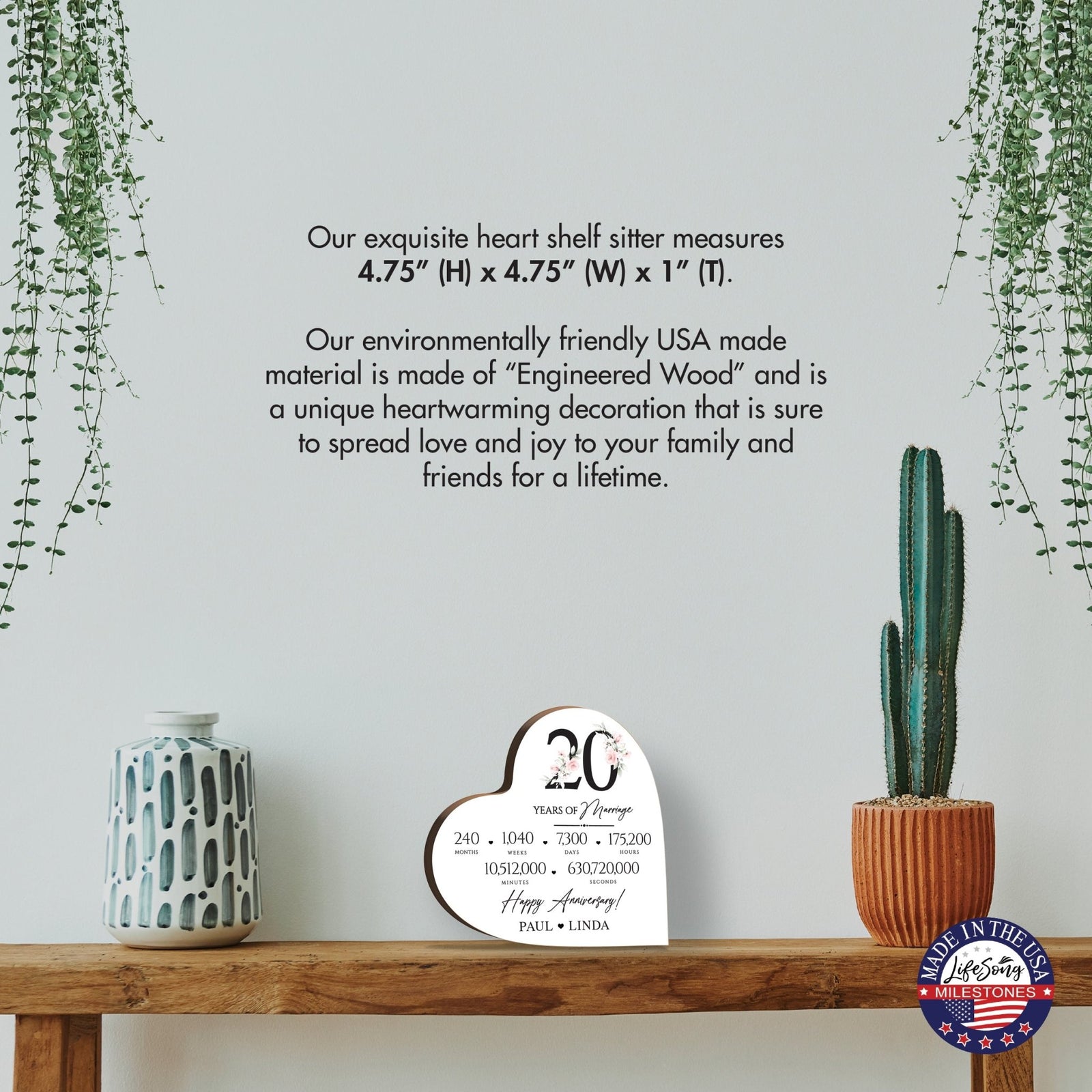 Personalized Wooden Anniversary Heart Shaped Signs - 20th Anniversary - LifeSong Milestones