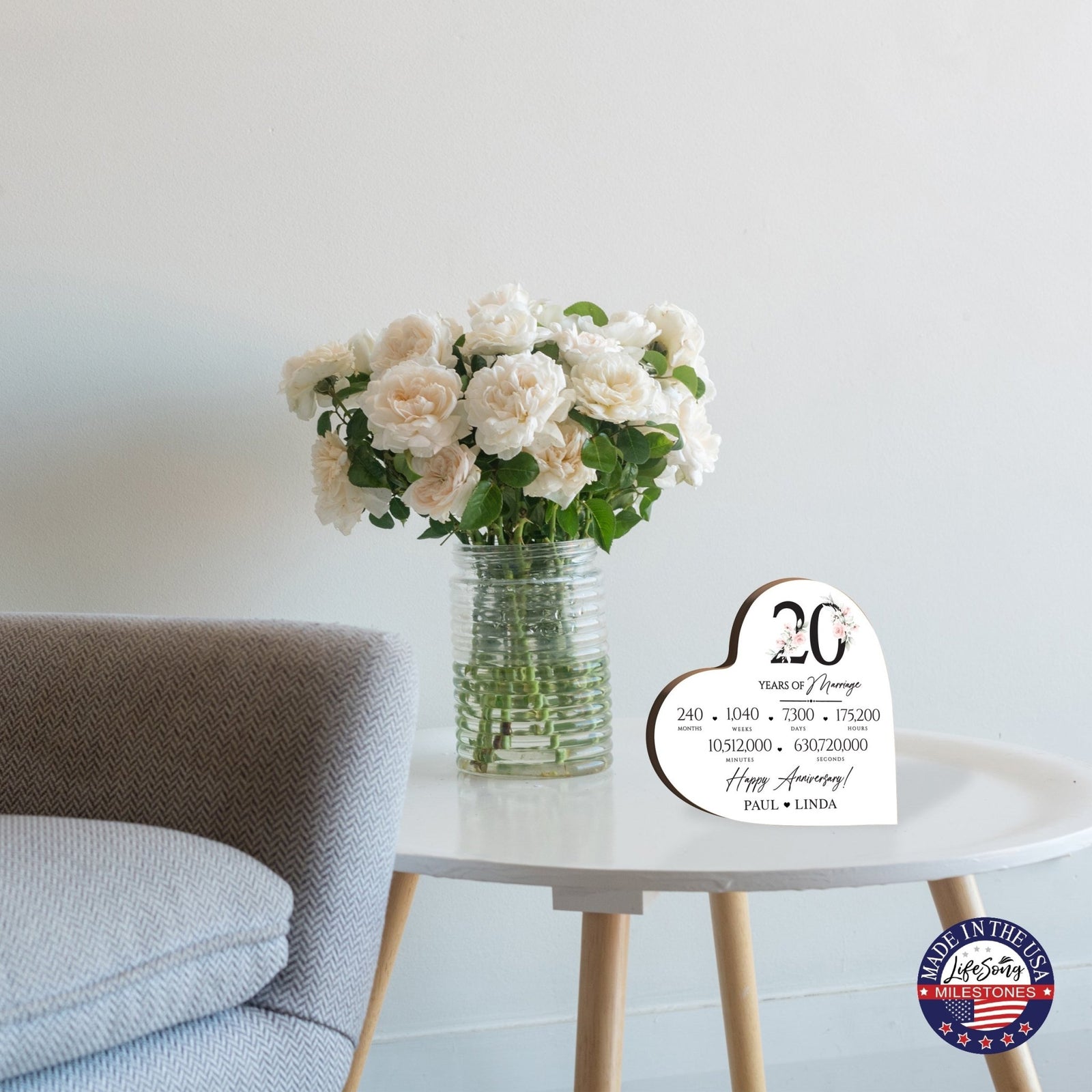 Personalized Wooden Anniversary Heart Shaped Signs - 20th Anniversary - LifeSong Milestones