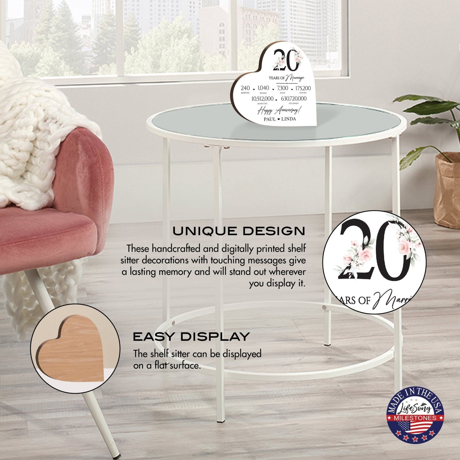 Personalized Wooden Anniversary Heart Shaped Signs - 20th Anniversary - LifeSong Milestones