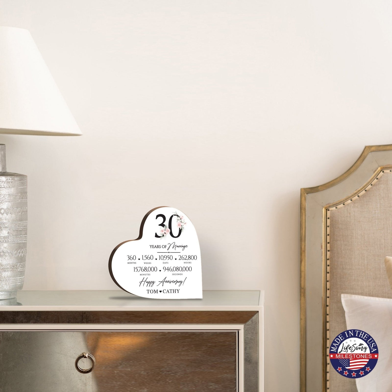 Personalized Wooden Anniversary Heart Shaped Signs - 30th Anniversary - LifeSong Milestones