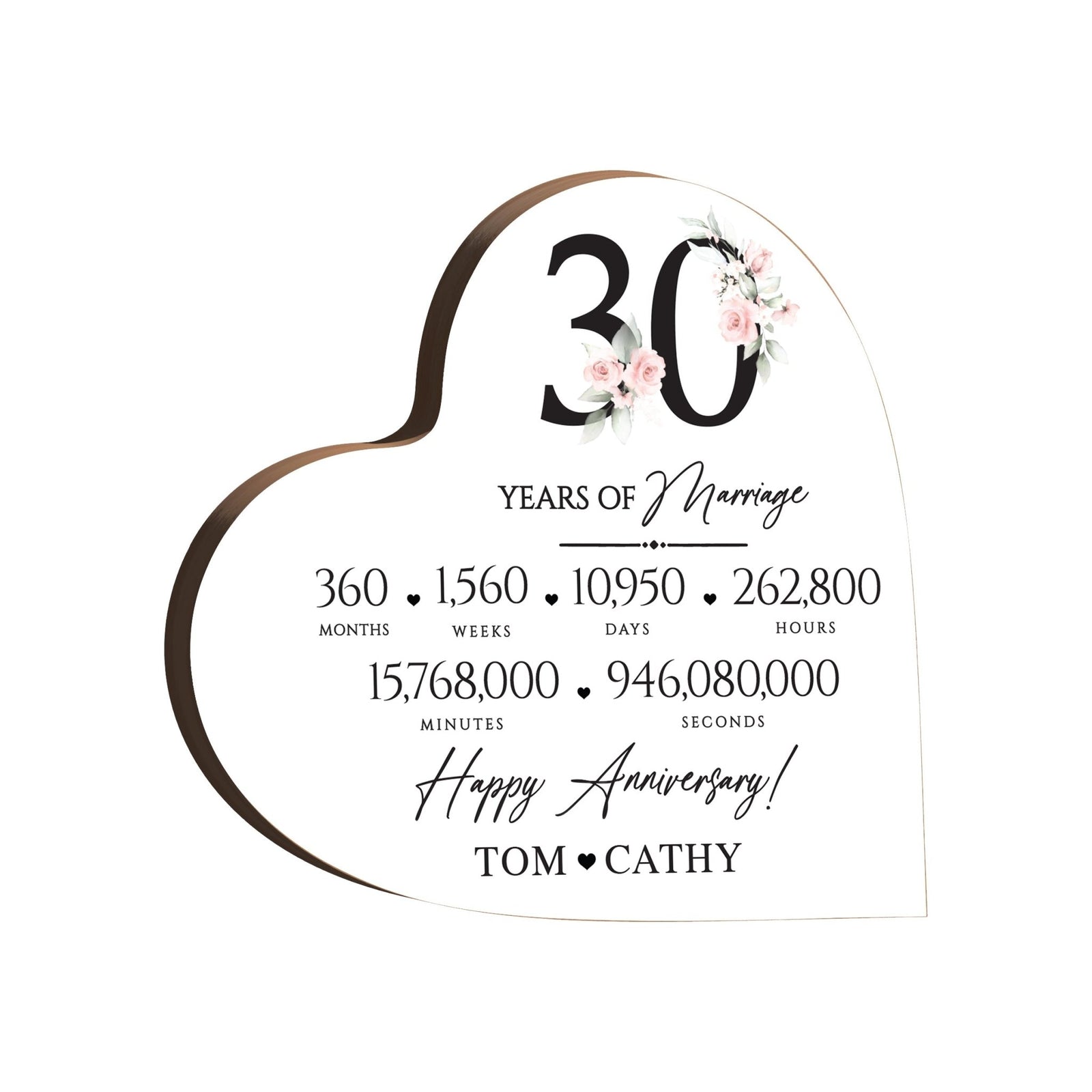 Personalized Wooden Anniversary Heart Shaped Signs - 30th Anniversary - LifeSong Milestones
