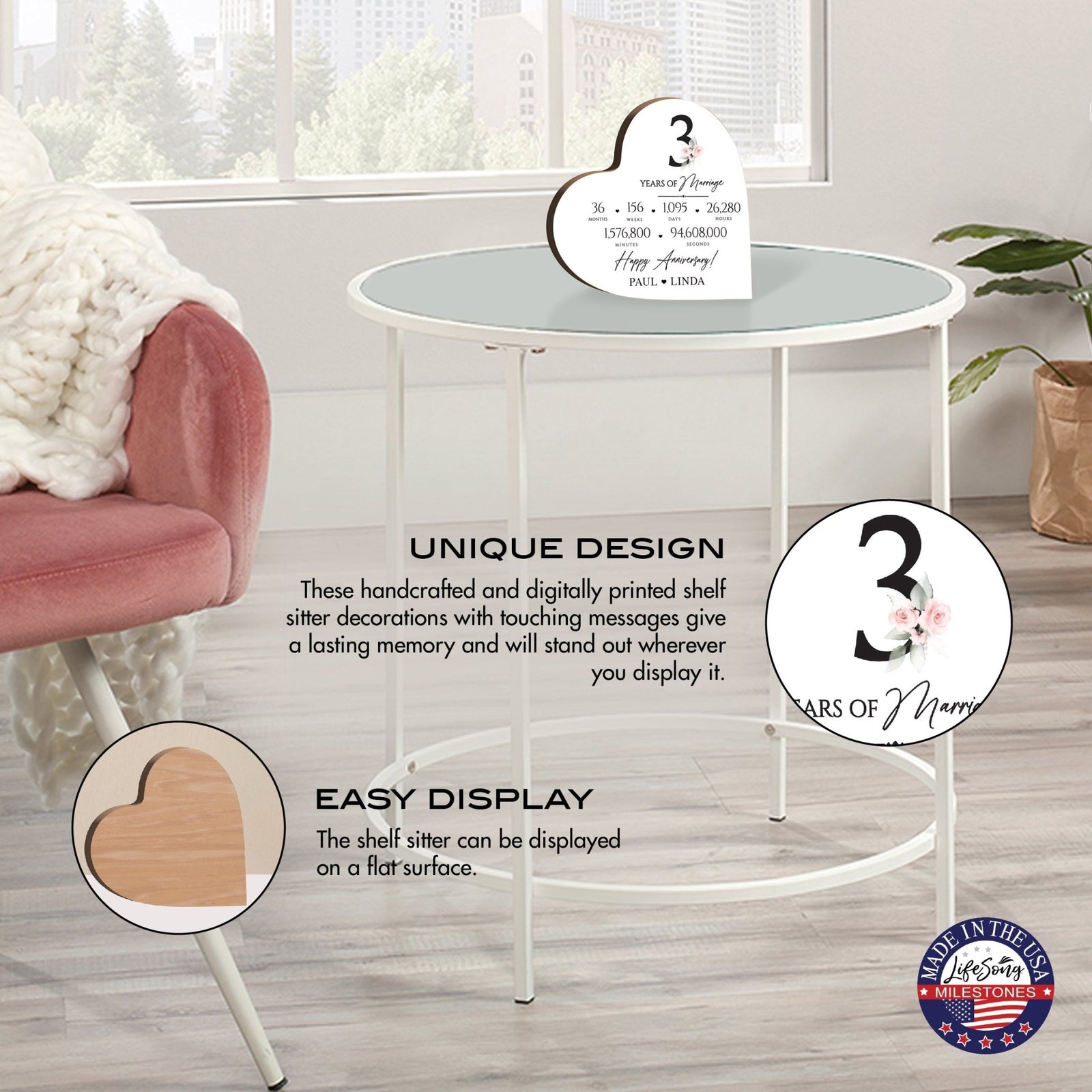 Personalized Wooden Anniversary Heart Shaped Signs - 3rd Anniversary - LifeSong Milestones