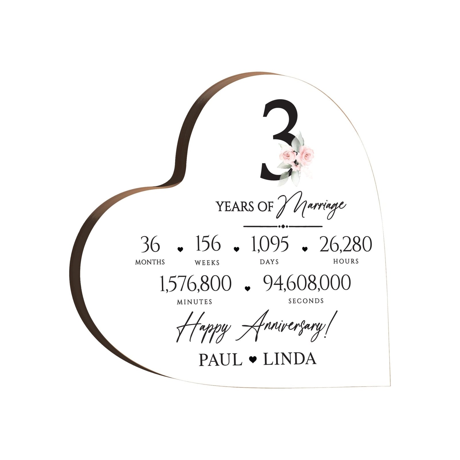 Personalized Wooden Anniversary Heart Shaped Signs - 3rd Anniversary - LifeSong Milestones
