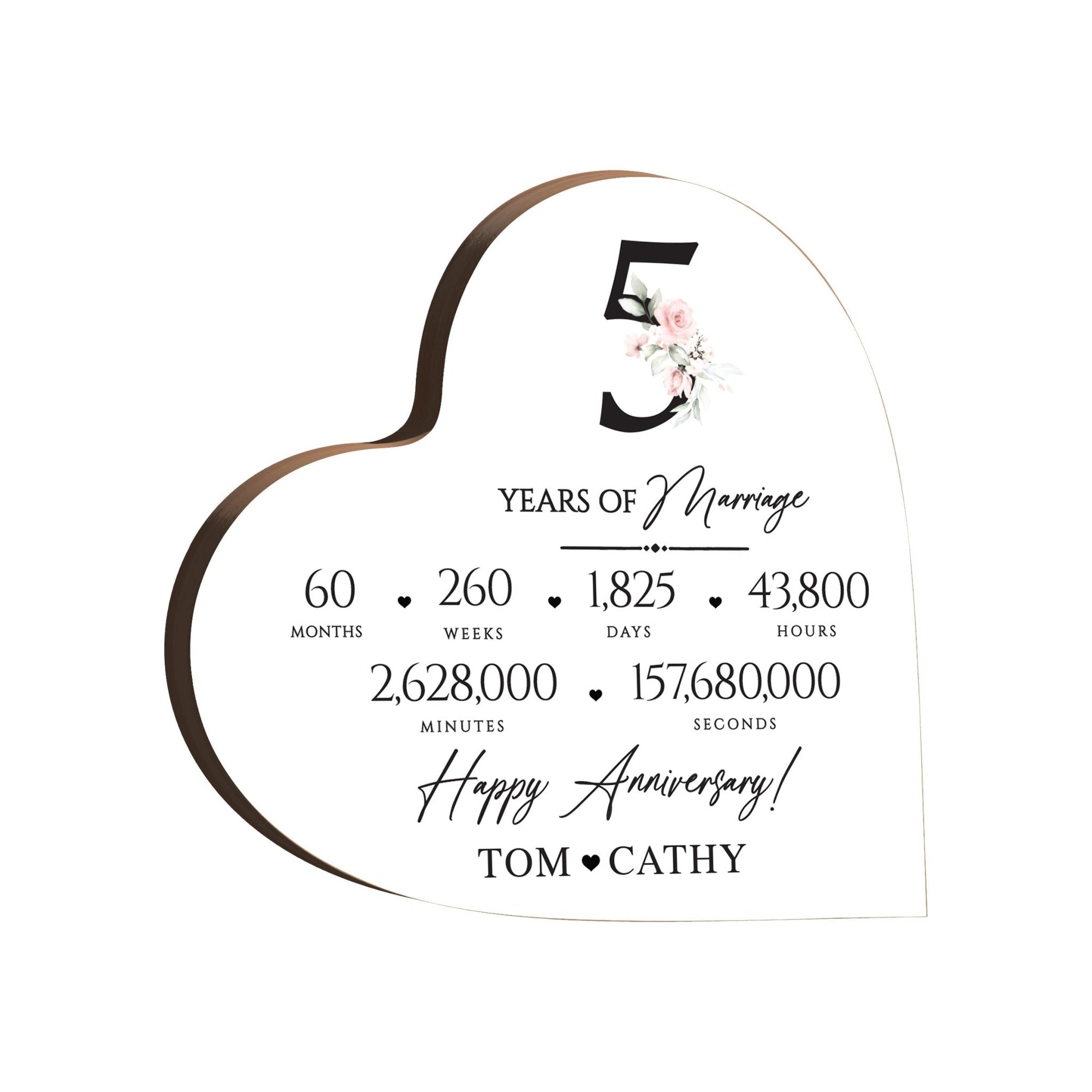 Personalized Wooden Anniversary Heart Shaped Signs - 5th Anniversary - LifeSong Milestones