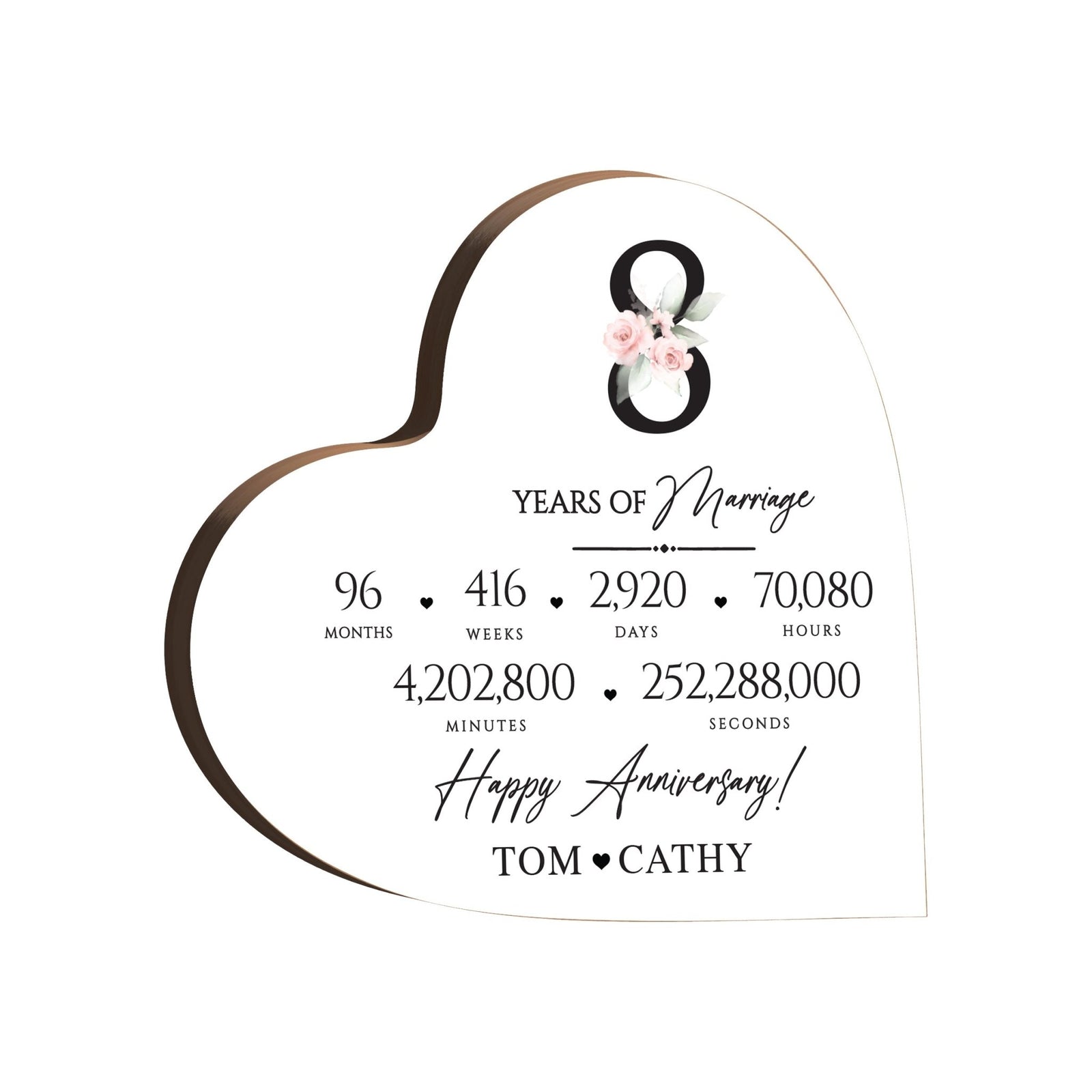 Personalized Wooden Anniversary Heart Shaped Signs - 8th Anniversary - LifeSong Milestones