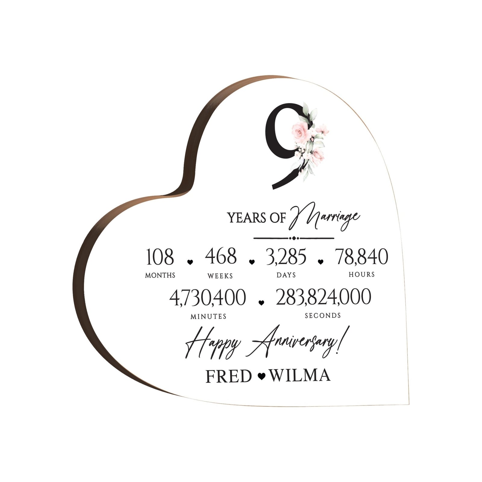 Personalized Wooden Anniversary Heart Shaped Signs - 9th Anniversary - LifeSong Milestones