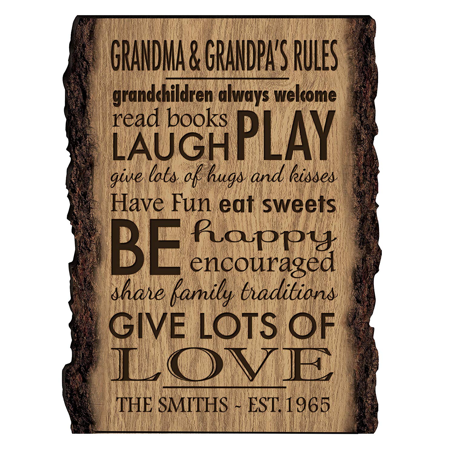 Personalized Wooden Bark Family Name Sign - Established Date - LifeSong Milestones