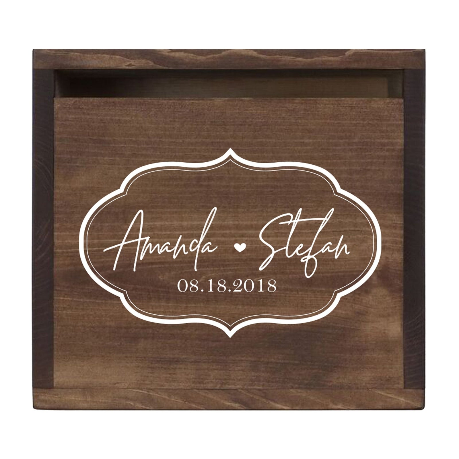 Personalized Wooden Card Box for Wedding Ceremonies, Venues, Receptions, Bridal Showers, and Engagement Parties 13.5x12 - Amanda & Stefan (Borders) - LifeSong Milestones