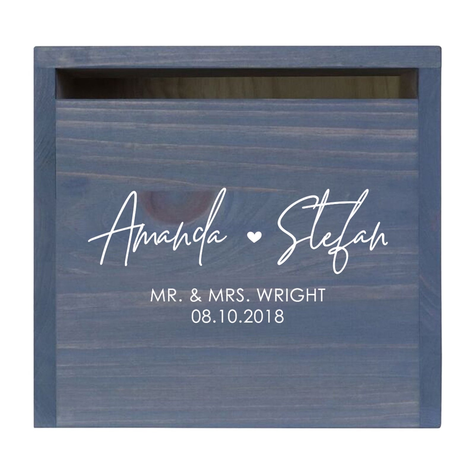 Personalized Wooden Card Box for Wedding Ceremonies, Venues, Receptions, Bridal Showers, and Engagement Parties 13.5x12 - Amanda & Stefan (Heart) - LifeSong Milestones