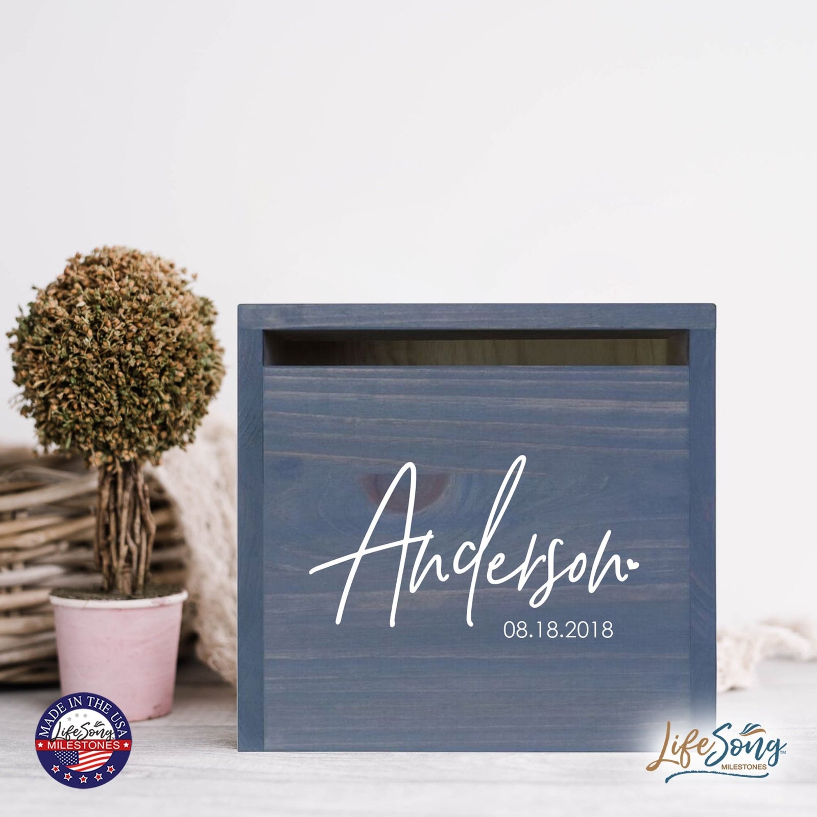 Personalized Wooden Card Box for Wedding Ceremonies, Venues, Receptions, Bridal Showers, and Engagement Parties 13.5x12 - Anderson (Heart) - LifeSong Milestones