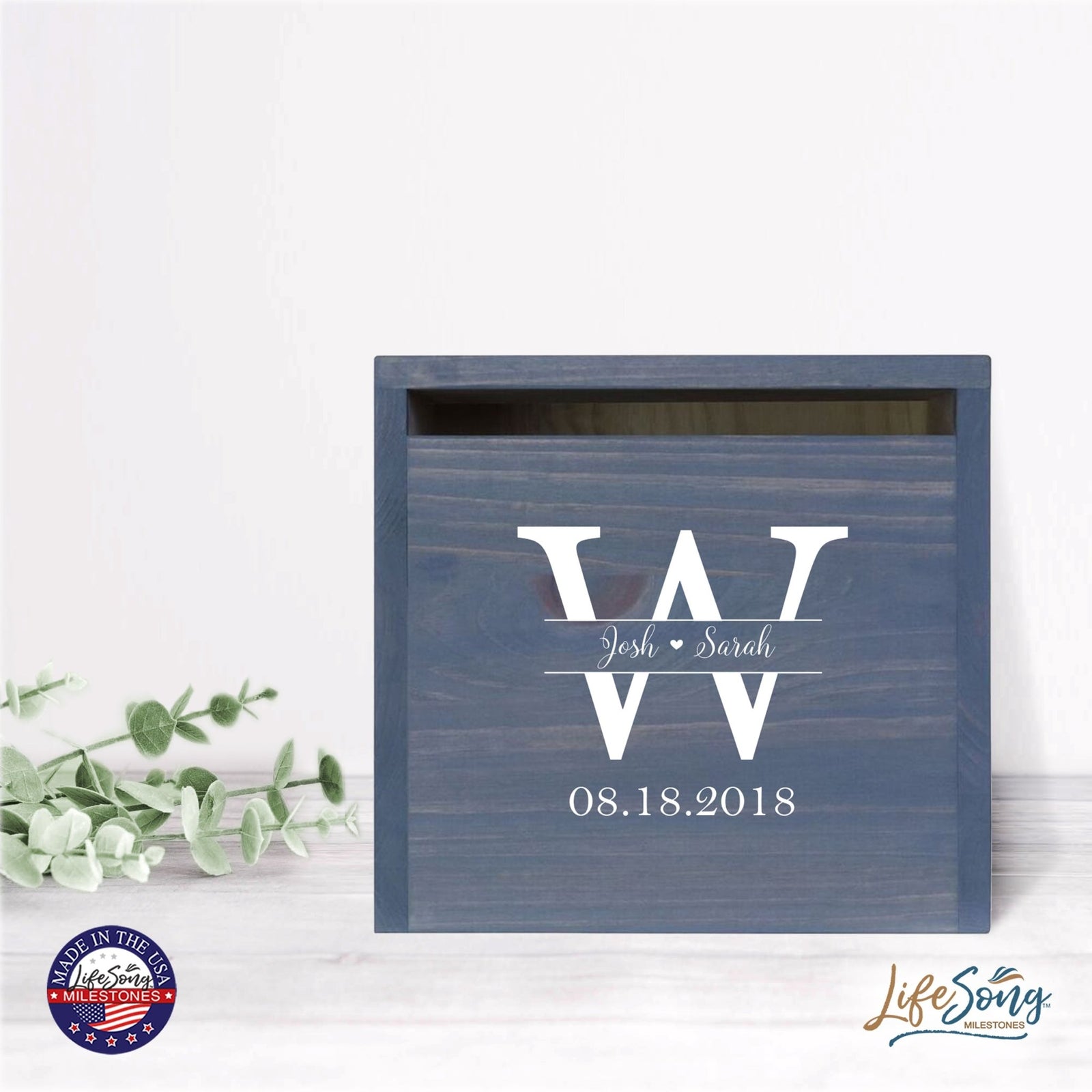 Personalized Wooden Card Box for Wedding Ceremonies, Venues, Receptions, Bridal Showers, and Engagement Parties 13.5x12 - Josh & Sarah (W) - LifeSong Milestones