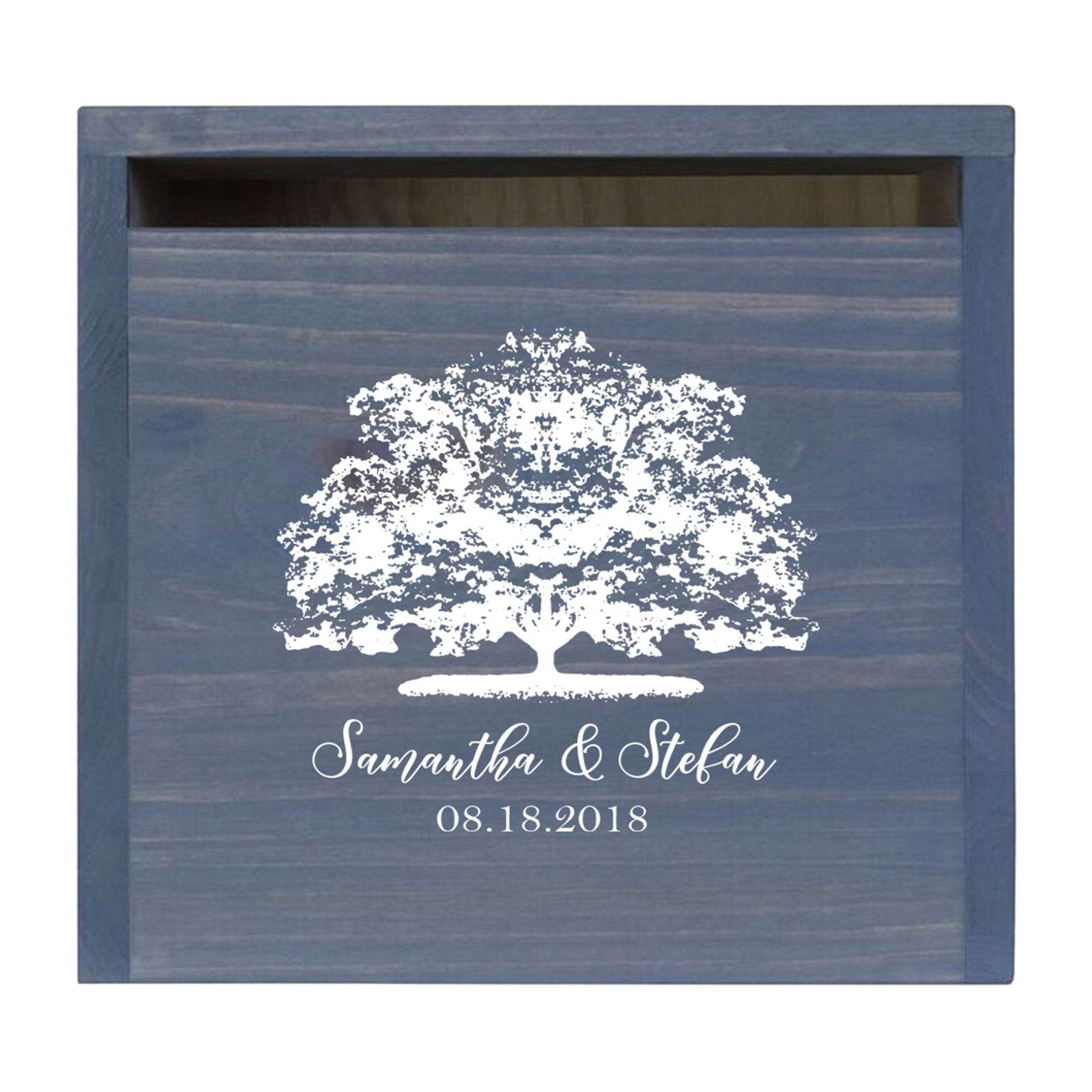 Personalized Wooden Card Box for Wedding Ceremonies, Venues, Receptions, Bridal Showers, and Engagement Parties 13.5x12 - Samantha & Stefan (Tree) - LifeSong Milestones