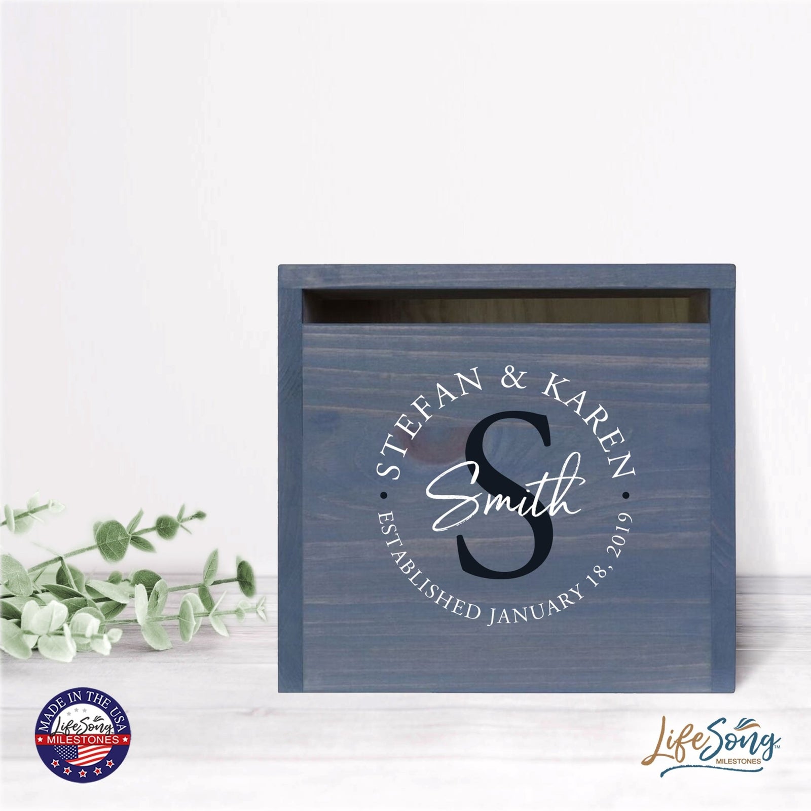 Personalized Wooden Card Box for Wedding Ceremonies, Venues, Receptions, Bridal Showers, and Engagement Parties 13.5x12 - Stefan & Karen (S) - LifeSong Milestones