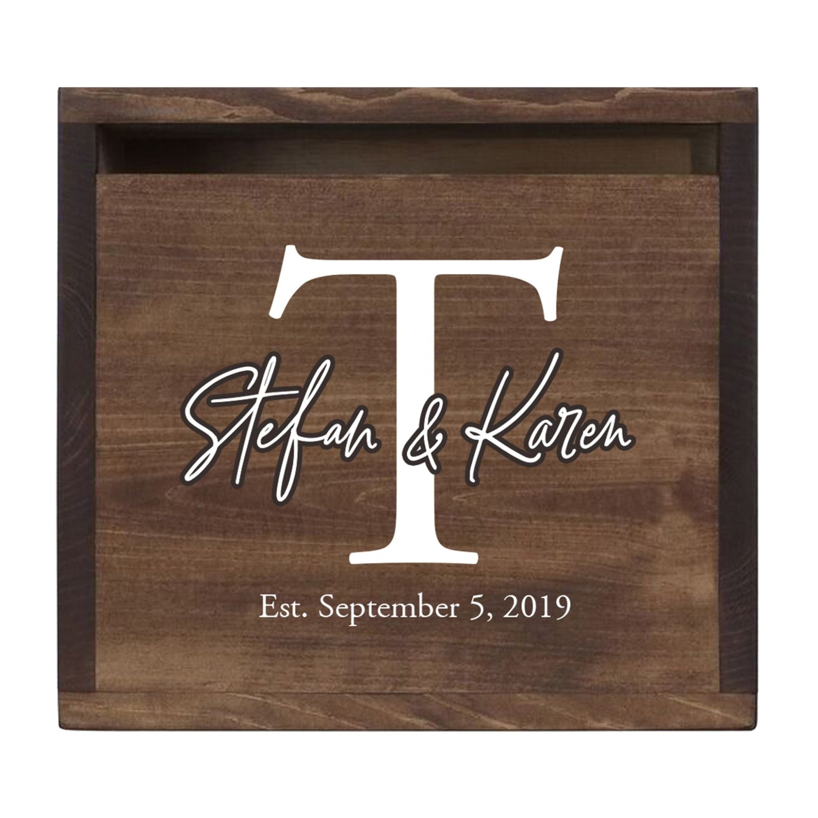 Personalized Wooden Card Box for Wedding Ceremonies, Venues, Receptions, Bridal Showers, and Engagement Parties 13.5x12 - Stefan & Karen (T) - LifeSong Milestones
