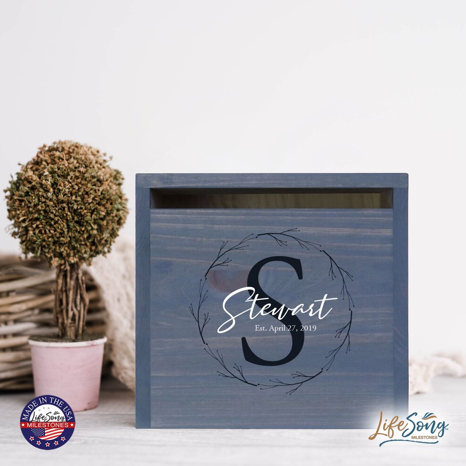 Personalized Wooden Card Box for Wedding Ceremonies, Venues, Receptions, Bridal Showers, and Engagement Parties 13.5x12 - Stewart (S) - LifeSong Milestones