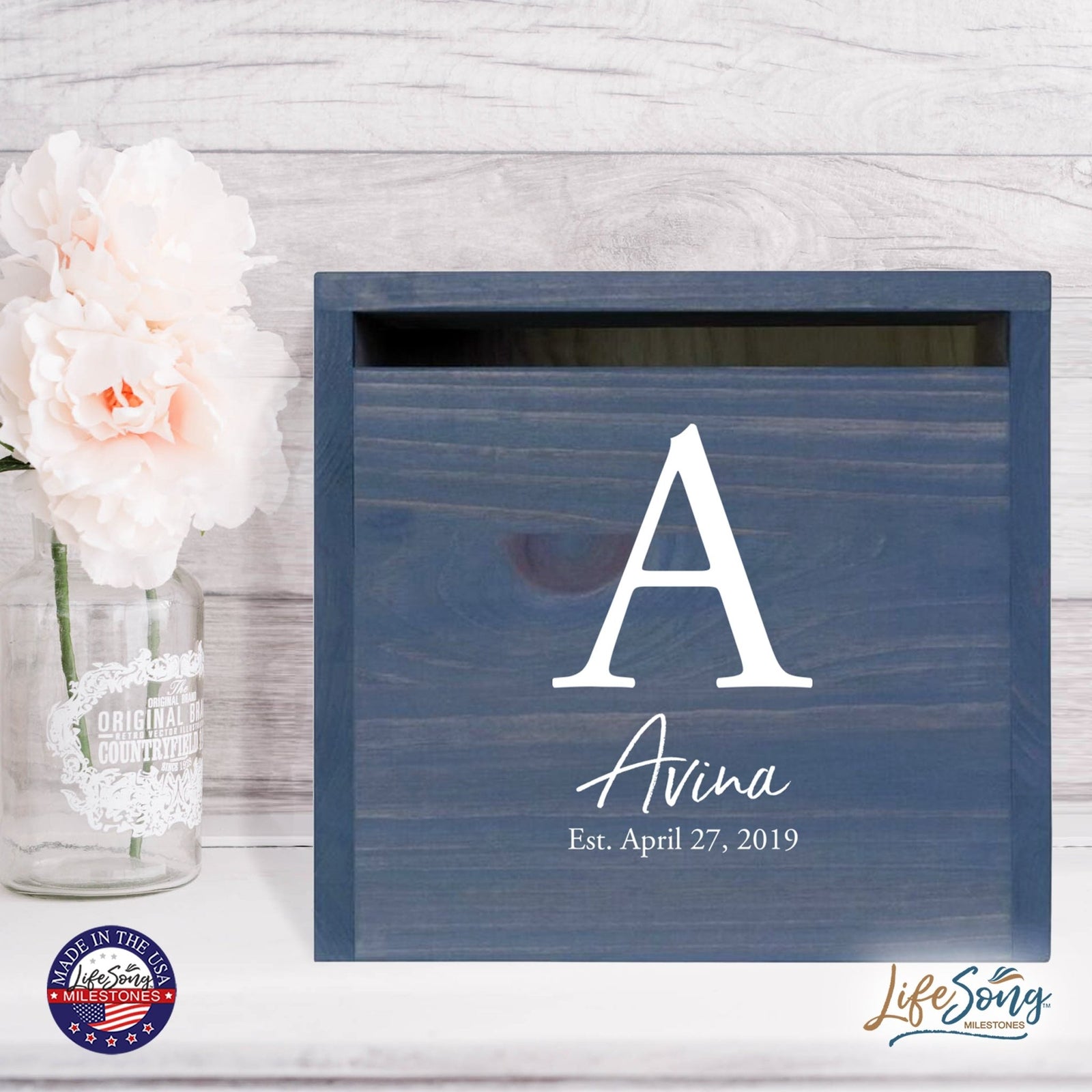 Personalized Wooden Card Box for Wedding Ceremonies, Venues, Receptions, Bridal Showers, and Engagement Parties 13.5x12 - The Avina - LifeSong Milestones