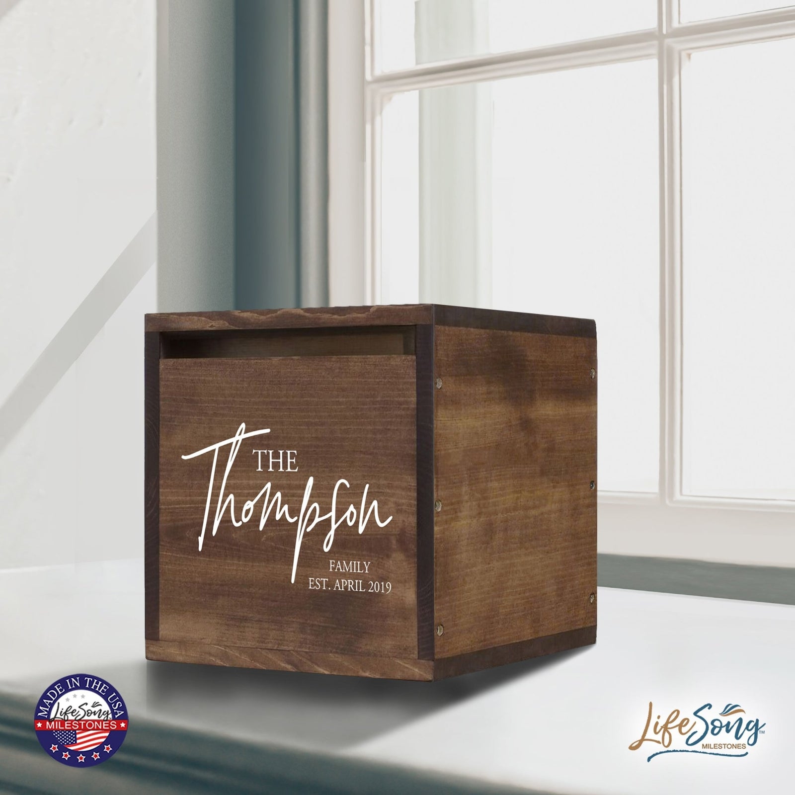 Personalized Wooden Card Box for Wedding Ceremonies, Venues, Receptions, Bridal Showers, and Engagement Parties 13.5x12 - The Thompson - LifeSong Milestones