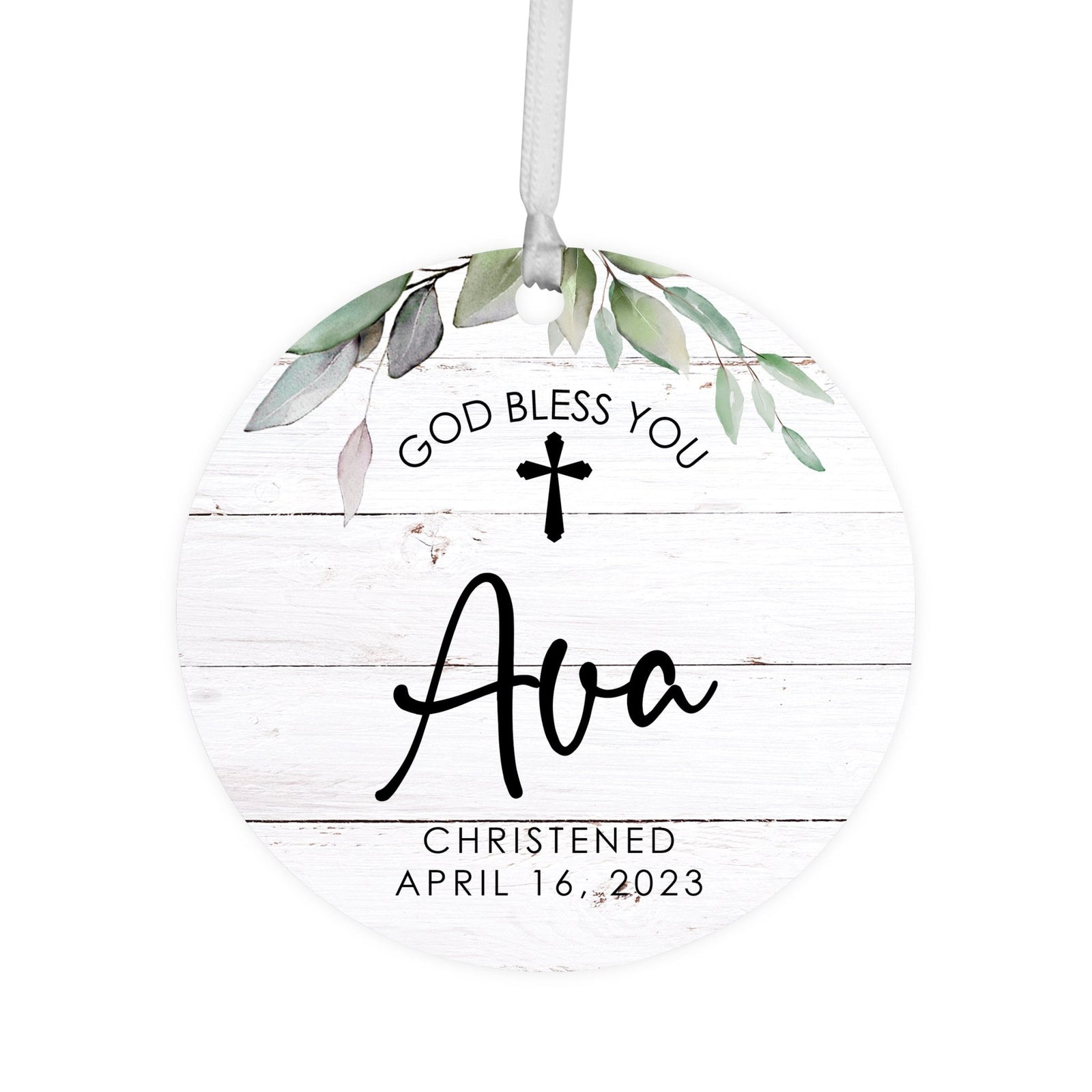 Personalized Wooden Christening Ornament - Be Strong & Courageous - LifeSong Milestones