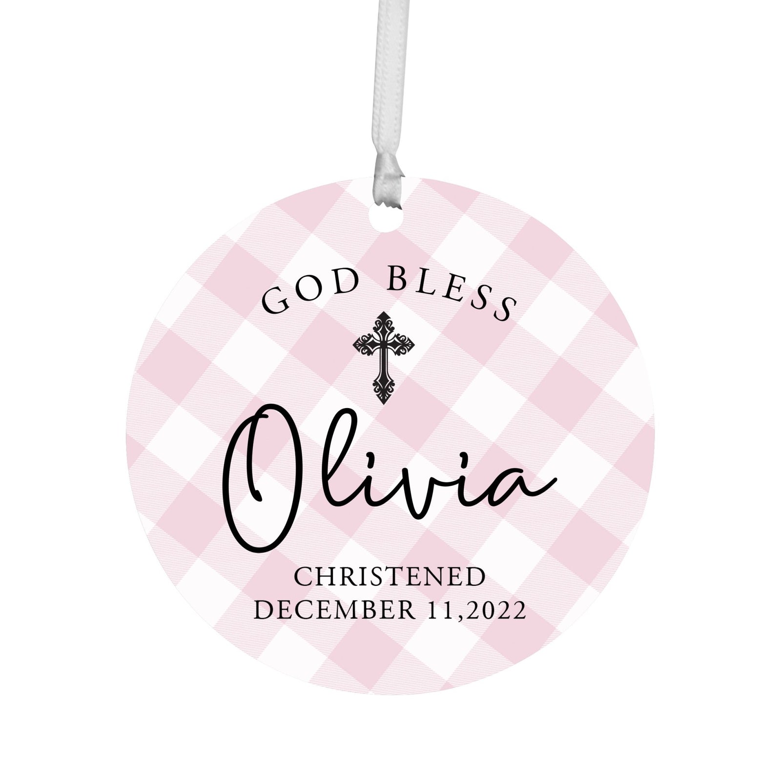Personalized Wooden Christening Ornament - Be Strong & Courageous - LifeSong Milestones