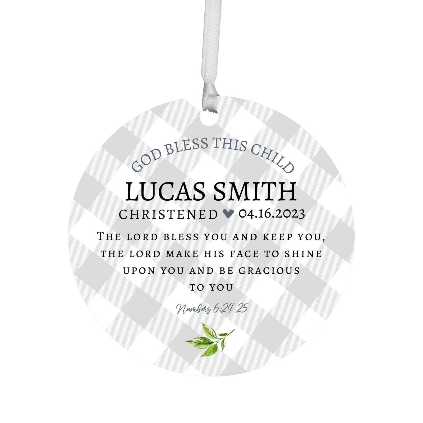 Personalized Wooden Christening Ornament - Be Strong & Courageous - LifeSong Milestones
