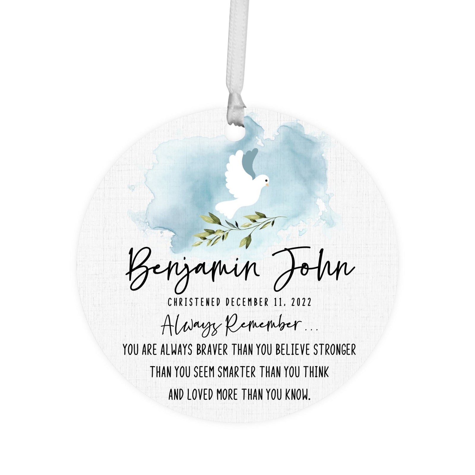 Personalized Wooden Christening Ornament - Be Strong & Courageous - LifeSong Milestones