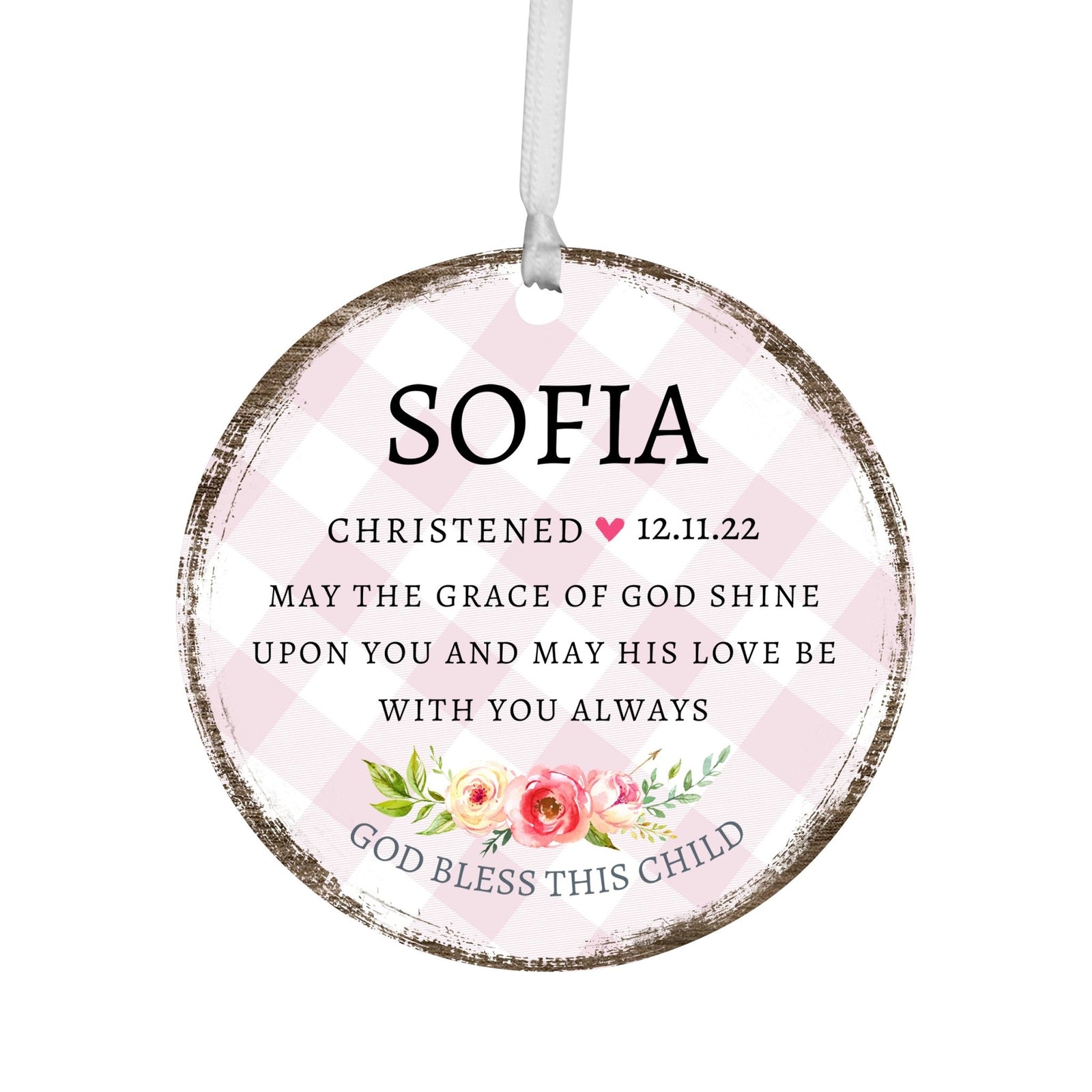Personalized Wooden Christening Ornament - Be Strong & Courageous - LifeSong Milestones