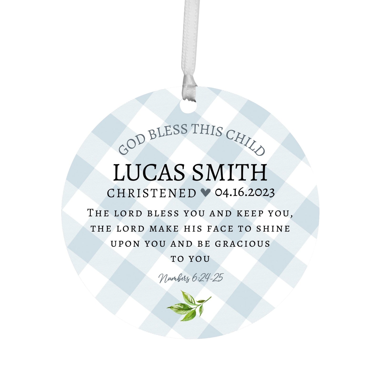 Personalized Wooden Christening Ornament - Be Strong & Courageous - LifeSong Milestones