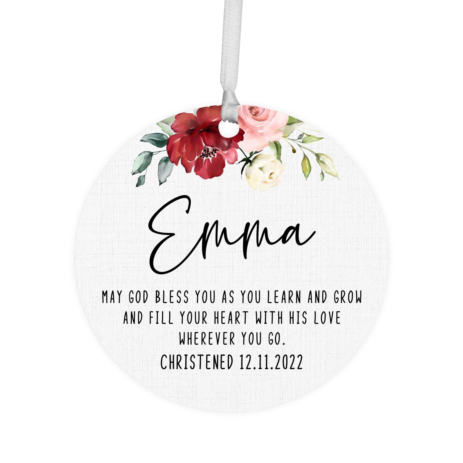 Personalized Wooden Christening Ornament - Be Strong & Courageous - LifeSong Milestones