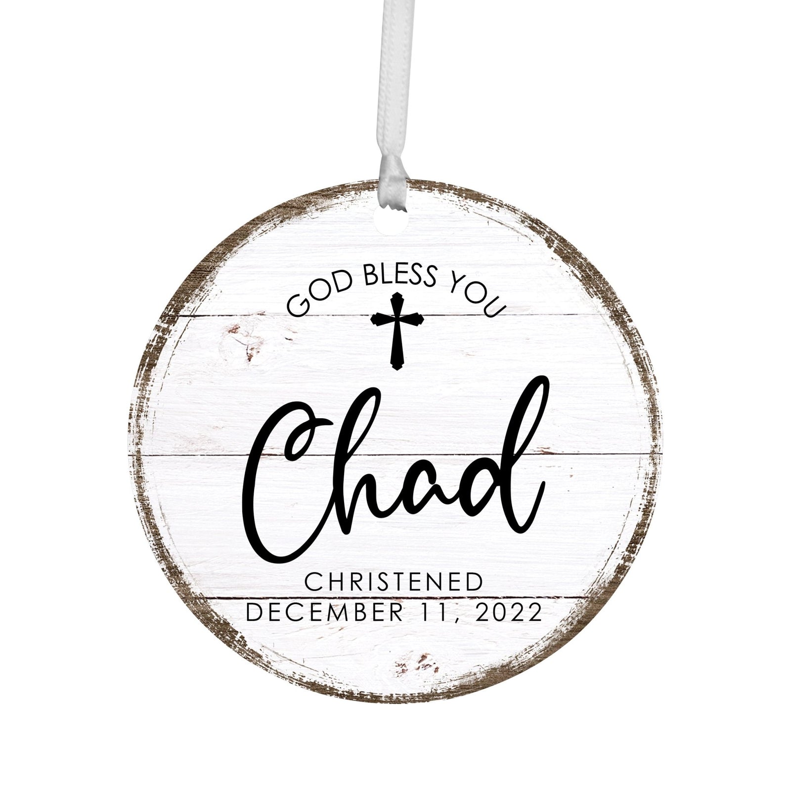 Personalized Wooden Christening Ornament - Be Strong & Courageous - LifeSong Milestones