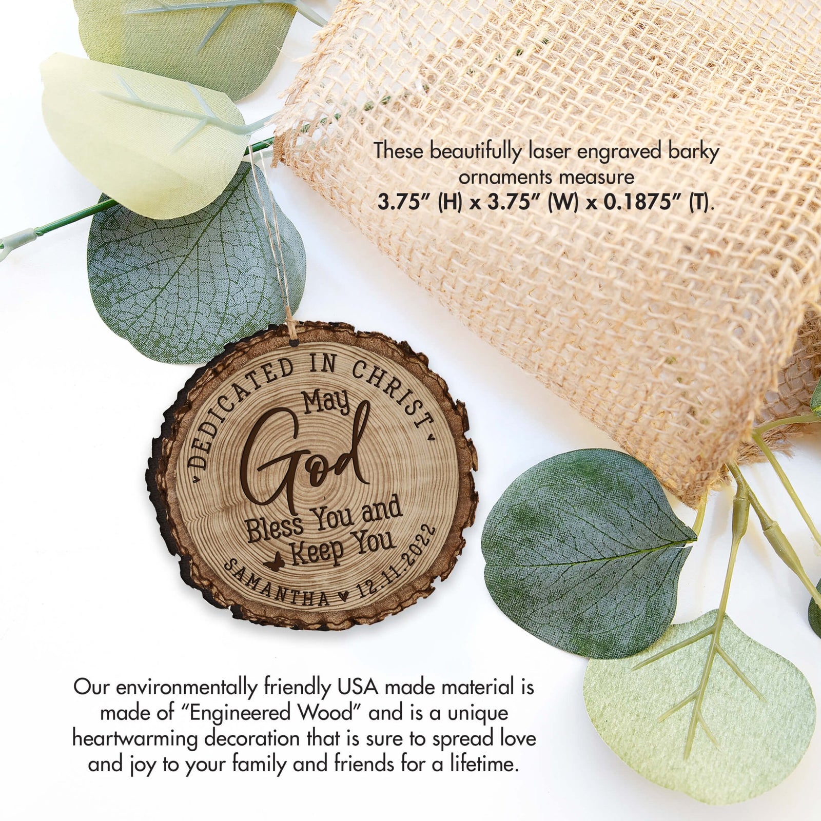 Personalized Wooden Dedication Barky Ornament - Dedicated In Christ - LifeSong Milestones