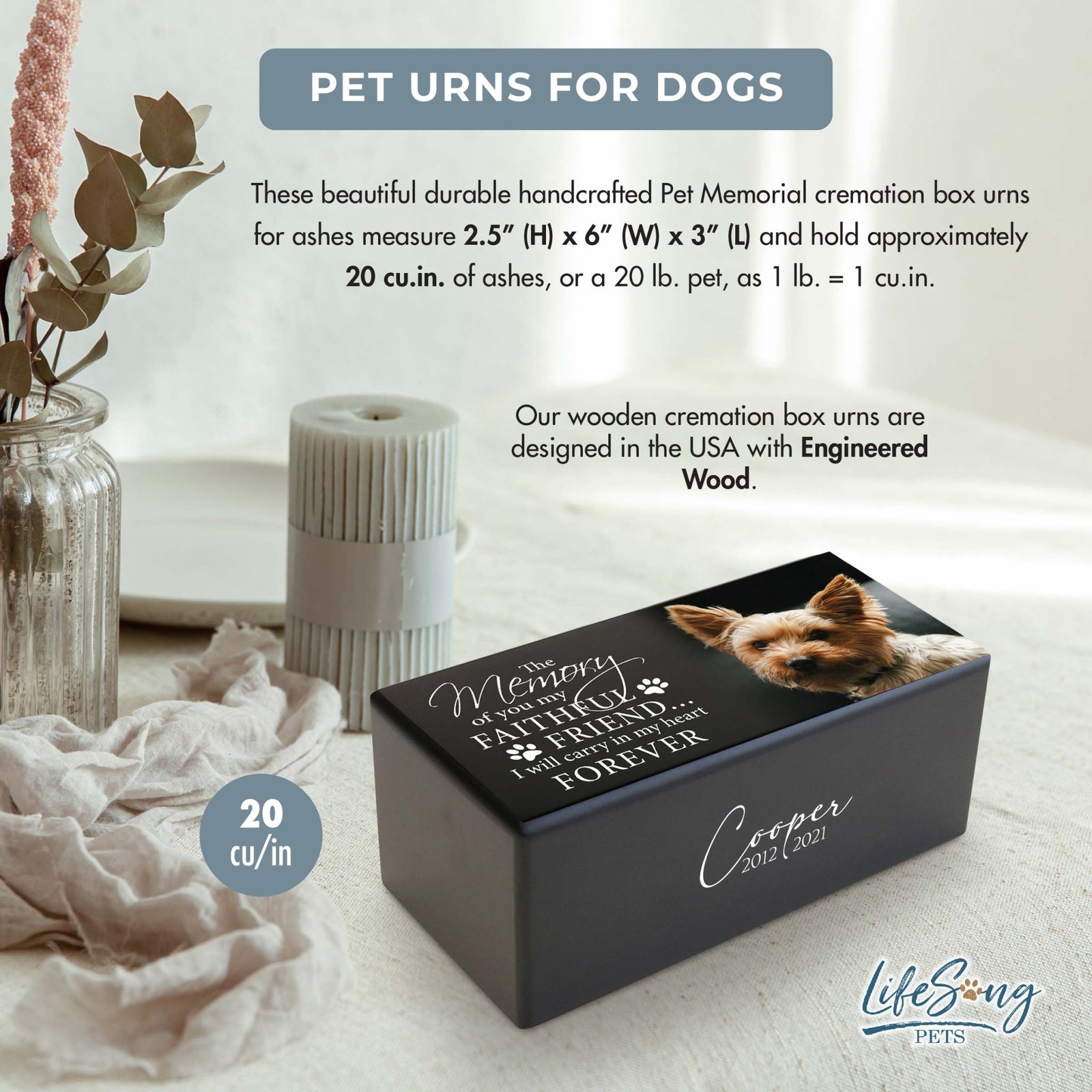 Personalized Wooden Dog Urn for Pet Ashes - Memorial Keepsake Box for Pet - My Faithful Friend - LifeSong Milestones