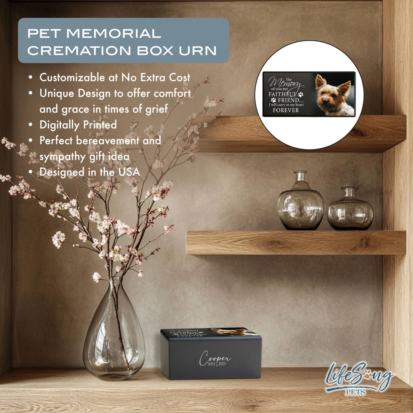 Personalized Wooden Dog Urn for Pet Ashes - Memorial Keepsake Box for Pet - My Faithful Friend - LifeSong Milestones