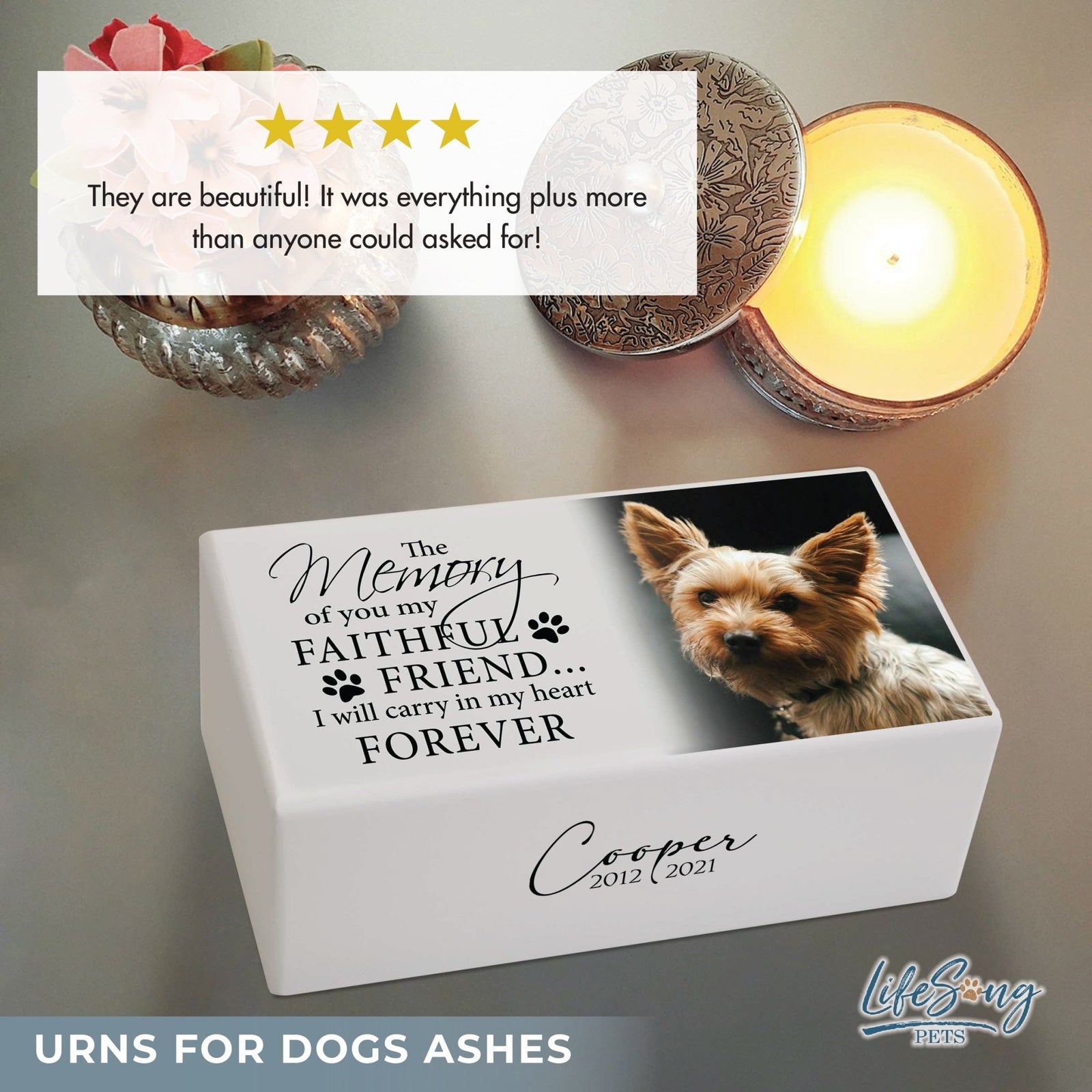 Personalized Wooden Dog Urn for Pet Ashes - Memorial Keepsake Box for Pet - My Faithful Friend - LifeSong Milestones