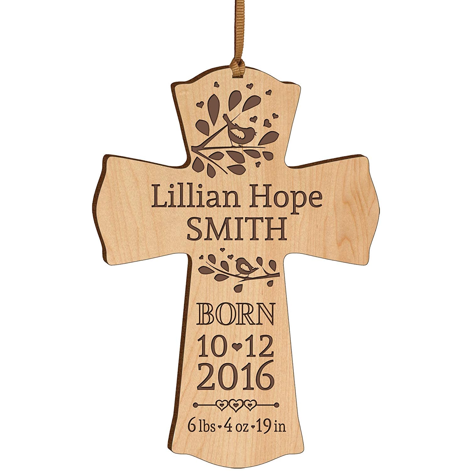 Personalized Wooden Engraved Baby Mini Cross Ornament - LifeSong Milestones