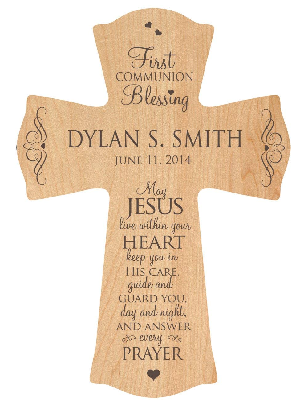 Personalized Wooden First Holy Communion Wall Cross - May Jesus Live - LifeSong Milestones