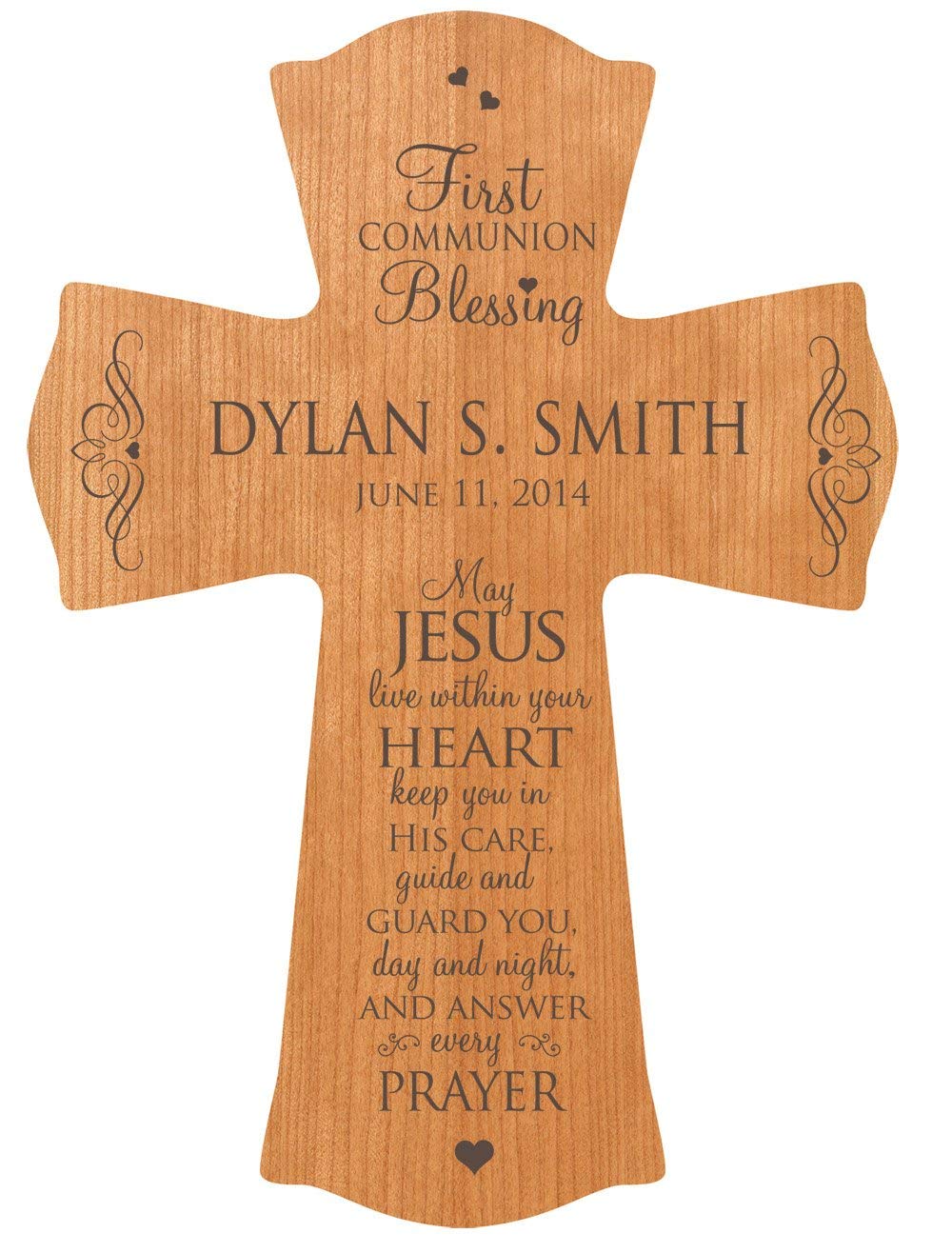 Personalized Wooden First Holy Communion Wall Cross - May Jesus Live - LifeSong Milestones