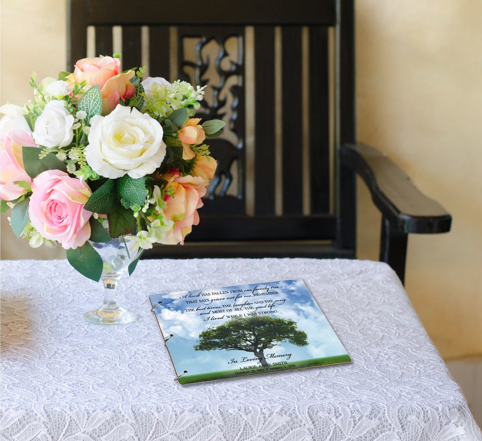 Personalized Wooden Funeral Service Guest Book - A Limb Has Fallen - LifeSong Milestones