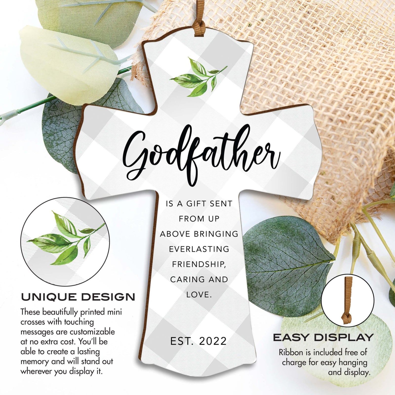 Personalized Wooden Hanging Mini Cross for Godfather - LifeSong Milestones