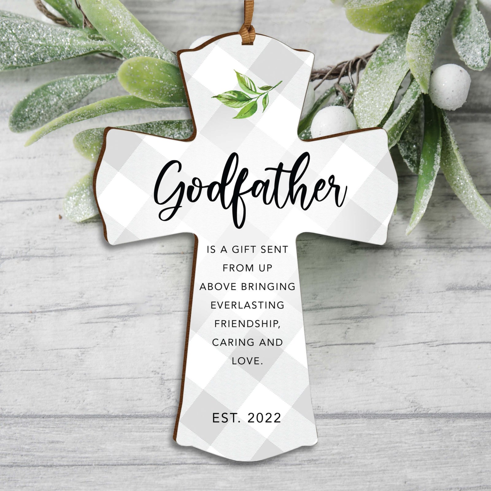 Personalized Wooden Hanging Mini Cross for Godfather - LifeSong Milestones