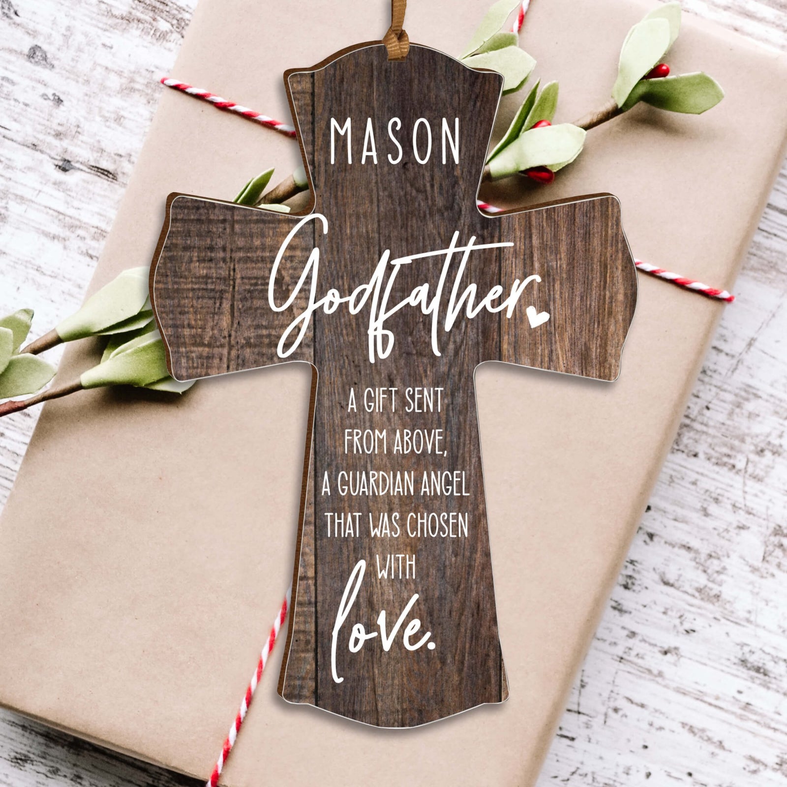 Personalized Wooden Hanging Mini Cross for Godfather - LifeSong Milestones