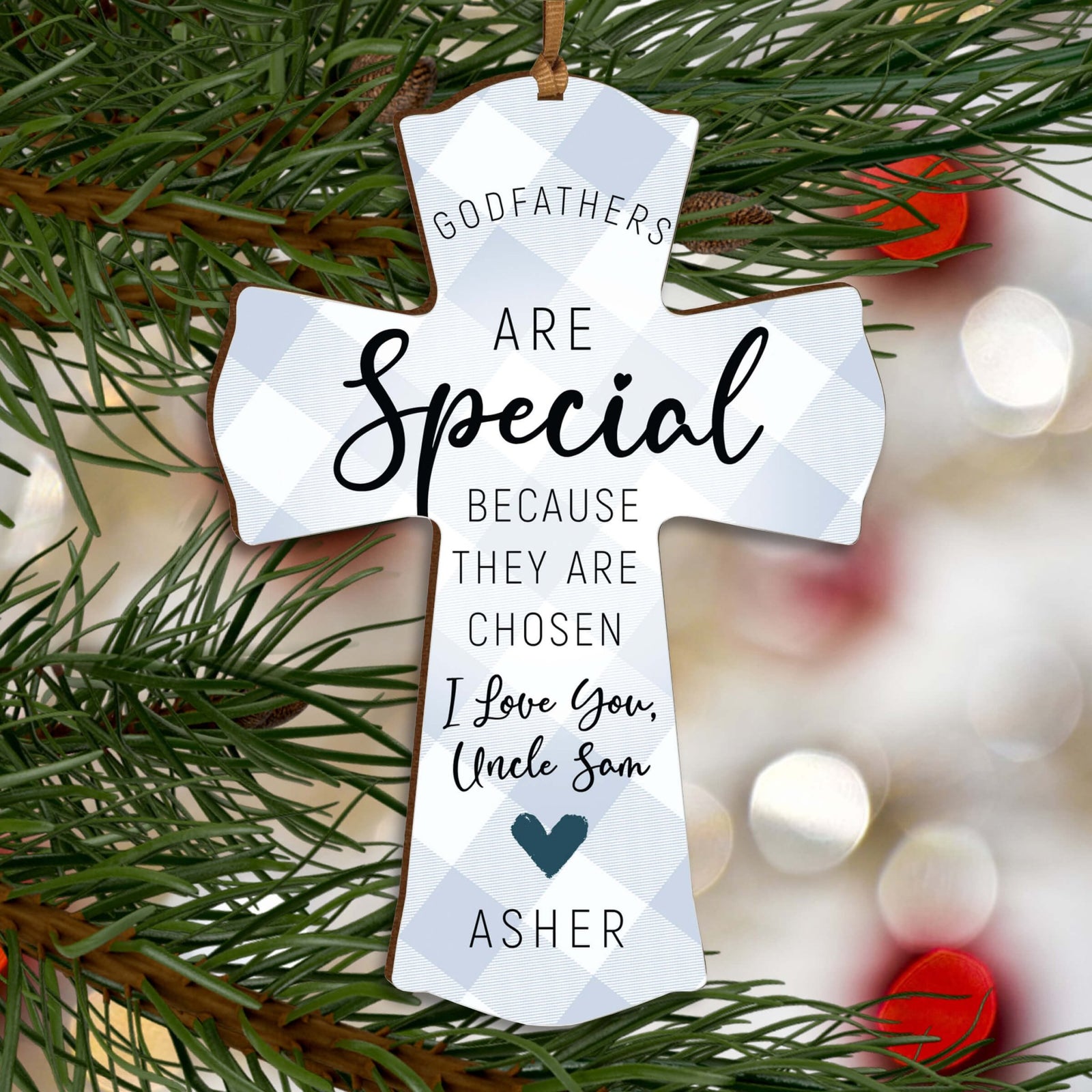 Personalized Wooden Hanging Mini Cross for Godfather - LifeSong Milestones
